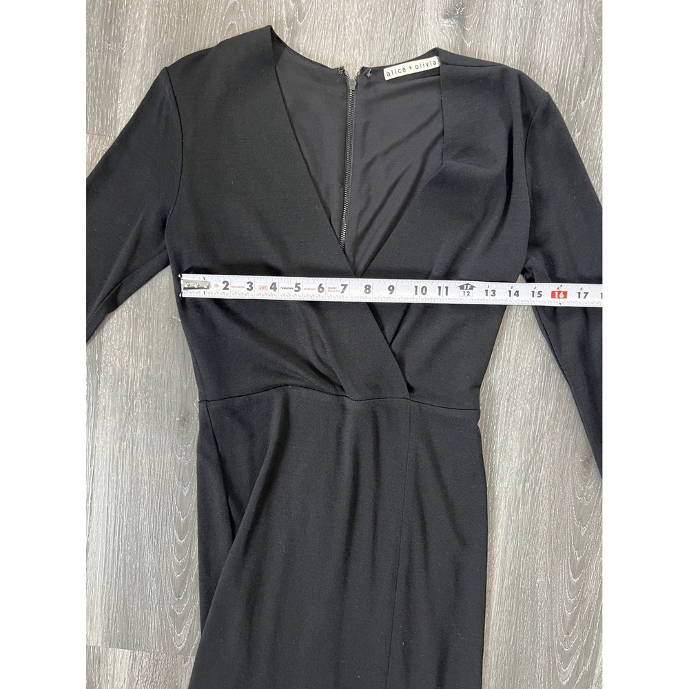 Alice + Olivia Black Long Sleeve V-Neck Wrap Front Mini Cocktail Dress Size 2 - Picture 4 of 6